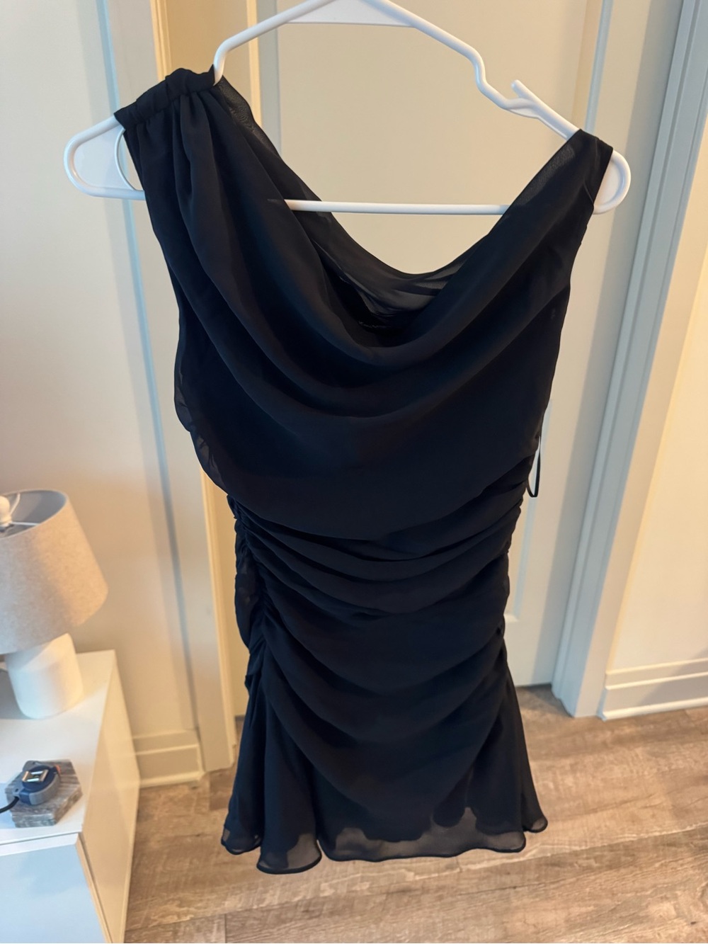 Black One-Shoulder Ruched Cocktail Dress